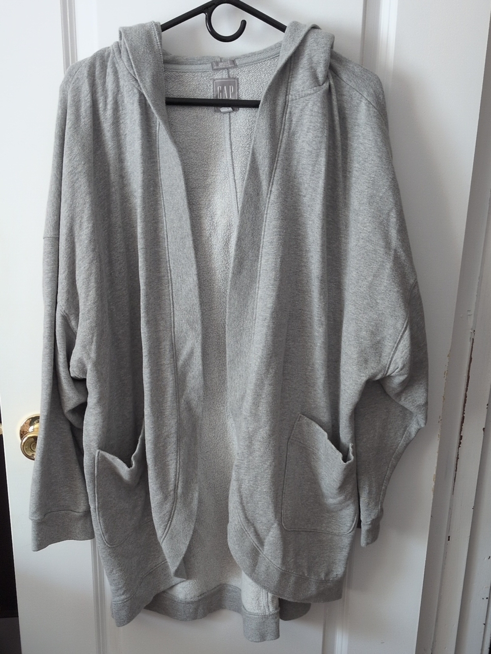 GAP Women’s Light Gray Hooded Open-Front Sweater